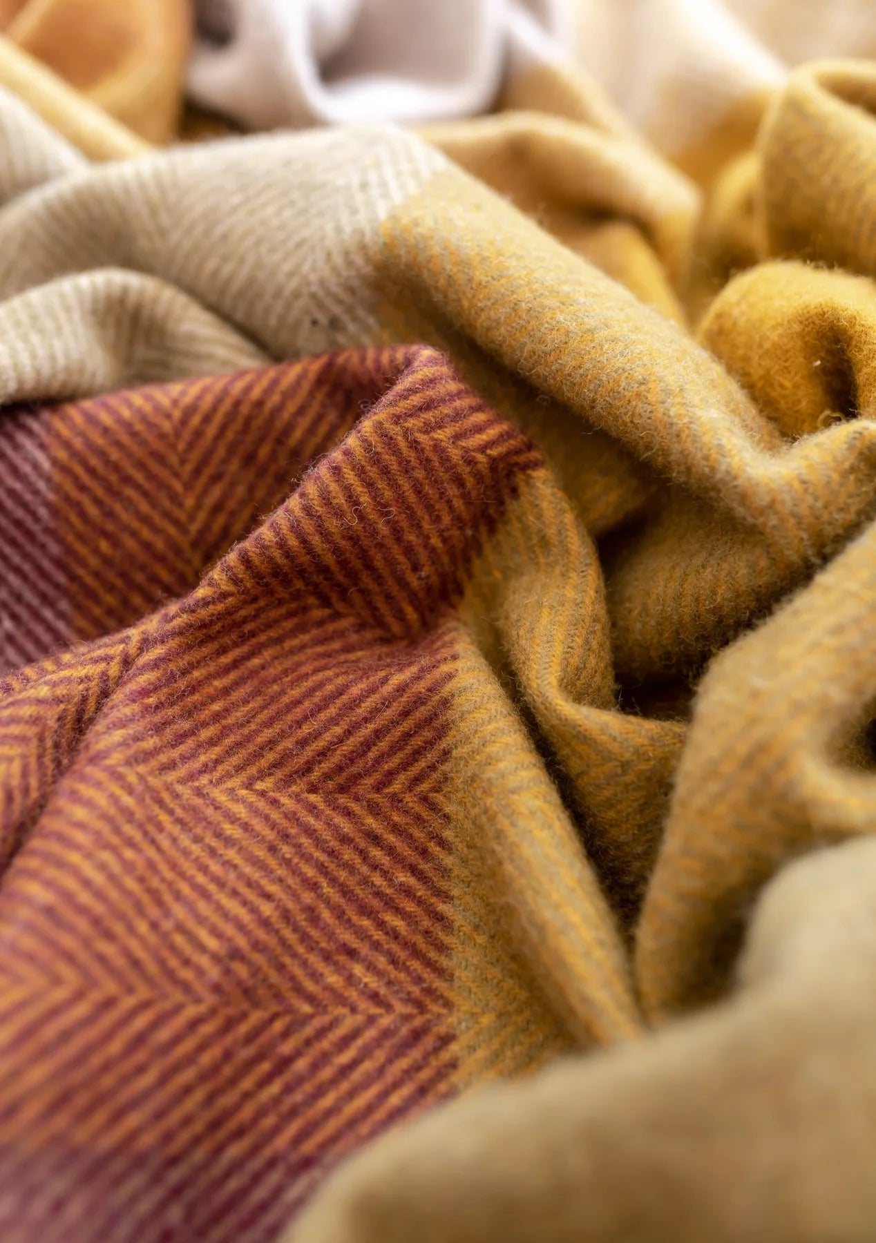 Recycled Wool Blanket in Berry Herringbone Block Check