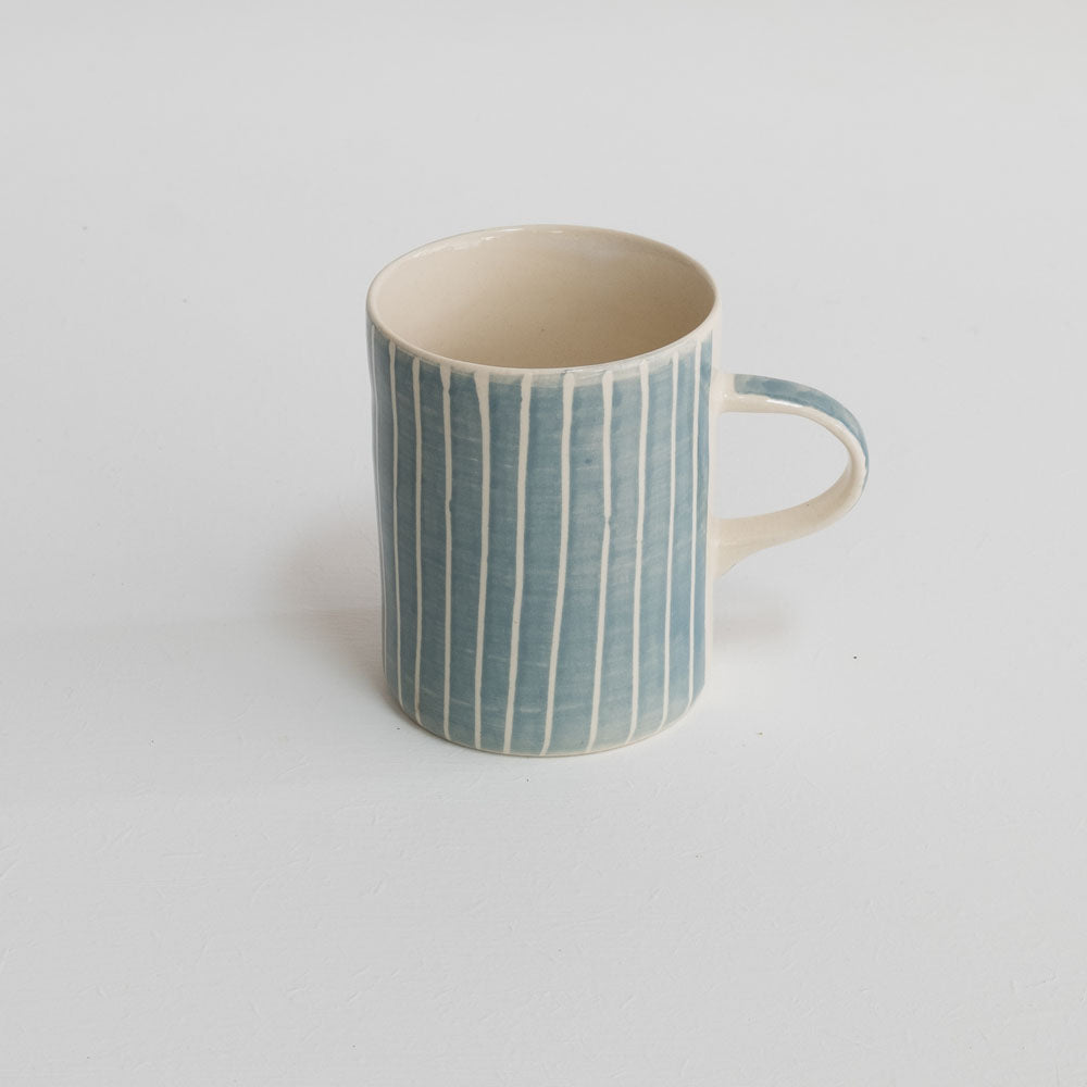 Sgraffito Mug - Light Blue/Grey Stripe
