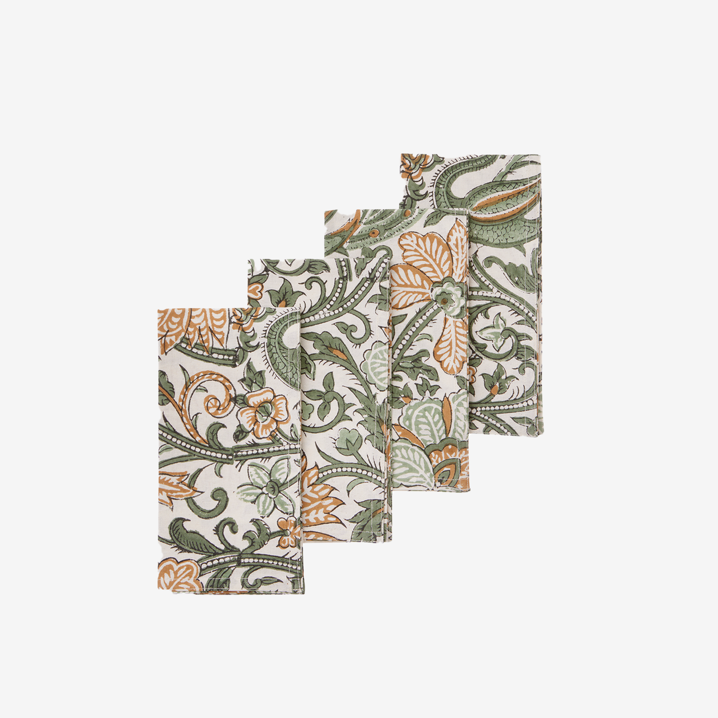 Block-printed Napkins Peacock Jade - Set of 4