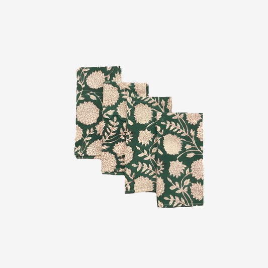 Block Printed Floral Table Linen - Green