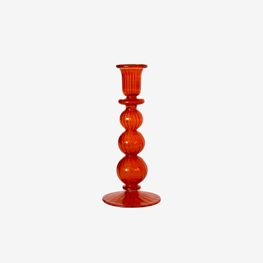 Swirled Glass Candle Holder - Rich Orange